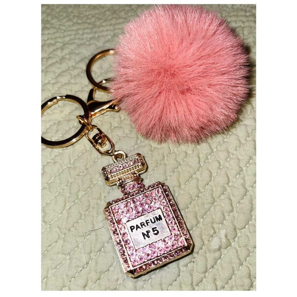 Pink and Gold Perfume Bottle Keychain